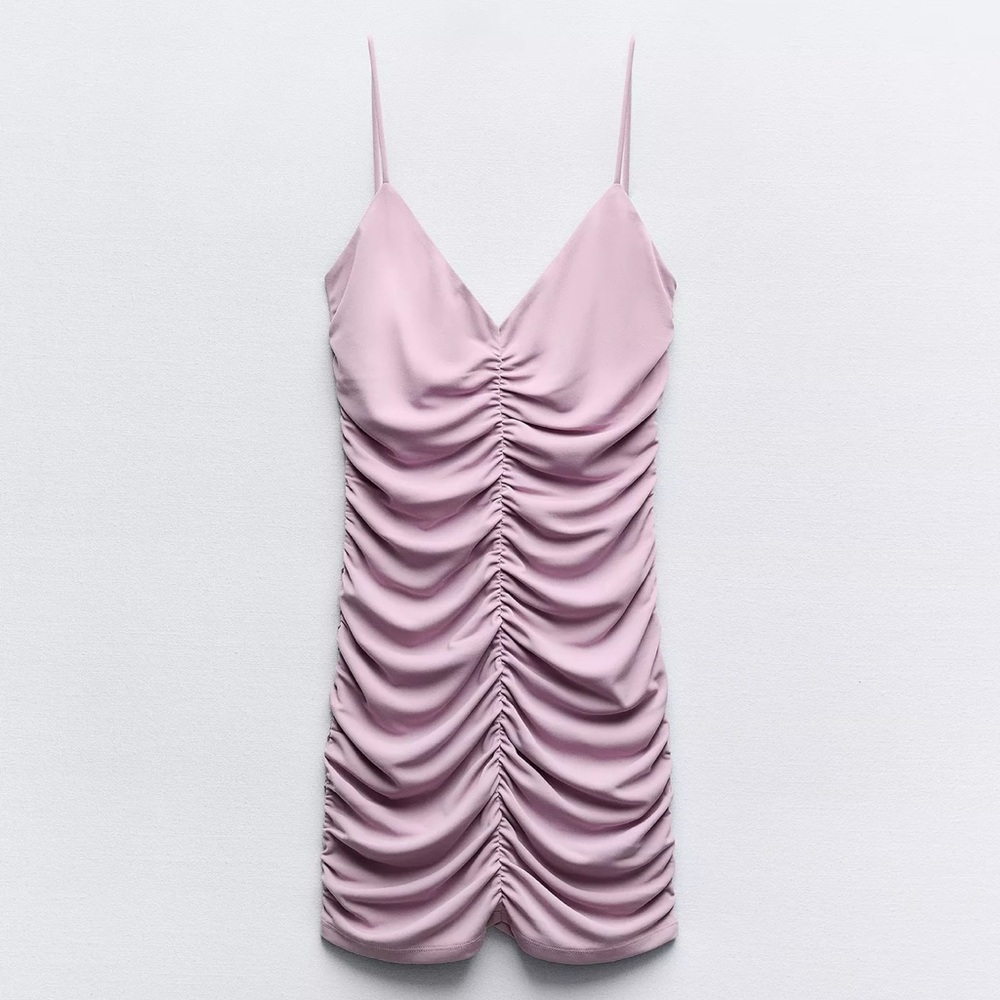 Zara Ruched Pink Slip Dress